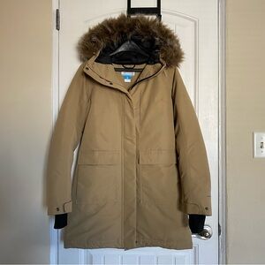 Women's Tan Parka with Faux Fur Hood